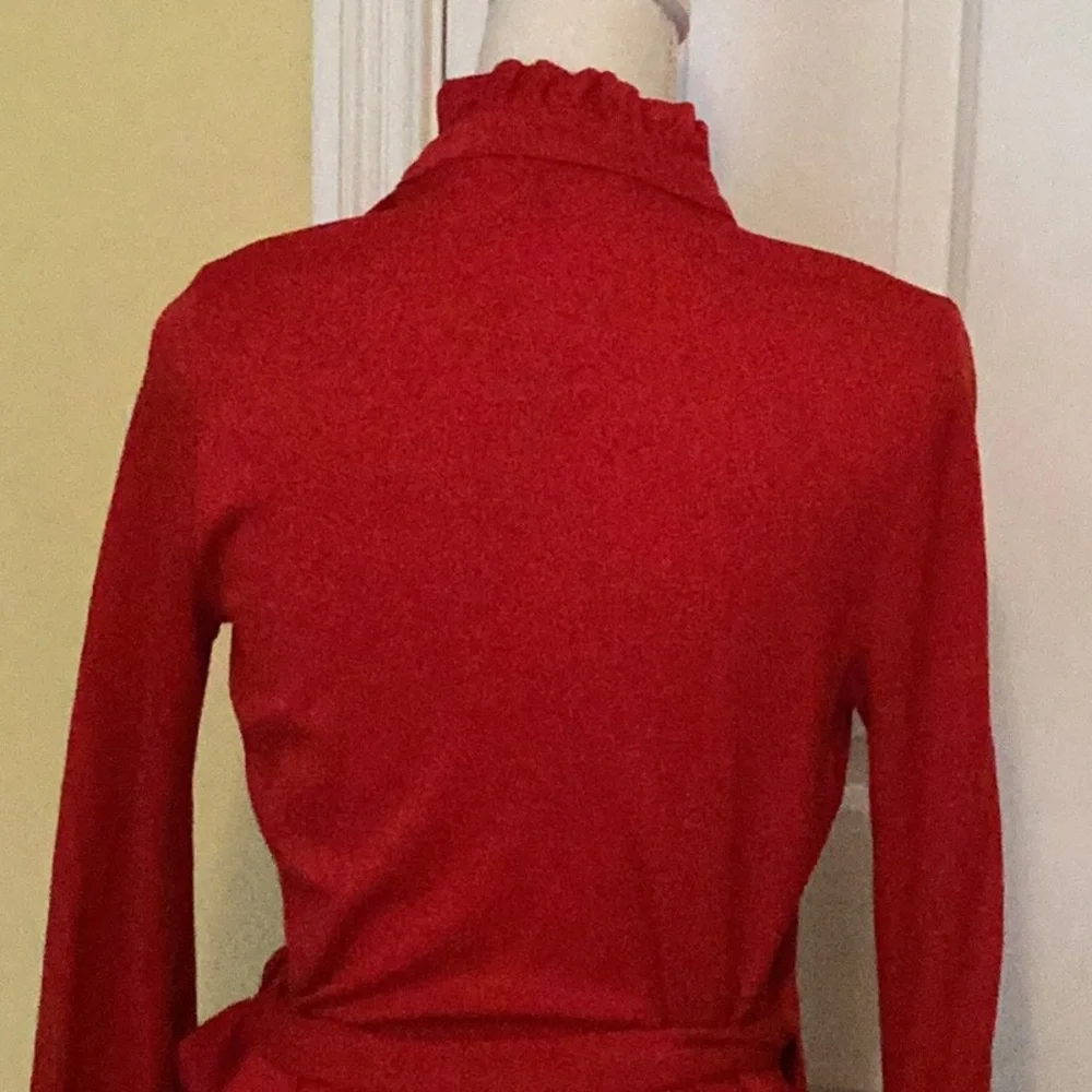 Diane von Furstenberg Deep Red Wrap Dress w/ Ruffles & Slightly Puffed Sleeves